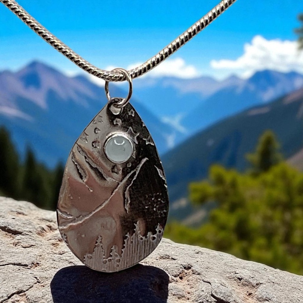 Mountain Vibes. Sterling silver artisan made pendant. One of a kind.